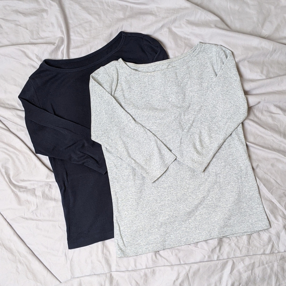 Navy and Grey Uniqlo 3/4 Sleeve Boatneck Shirts